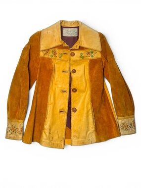 Char Leather & Suede Hand Painted Floral Boho  vintage Jacket 8